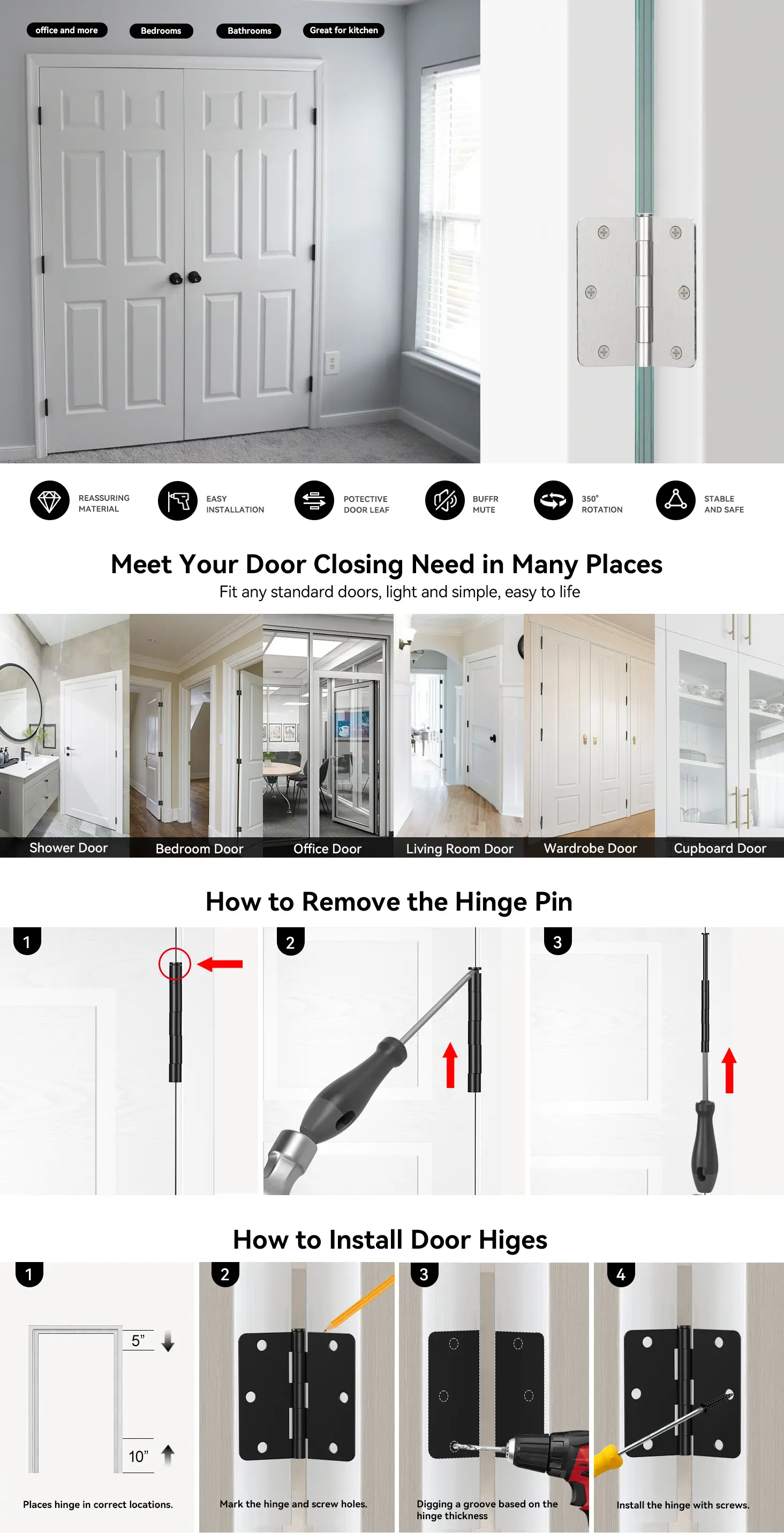 3.5" Door Hinges, 1/4" Radius Details