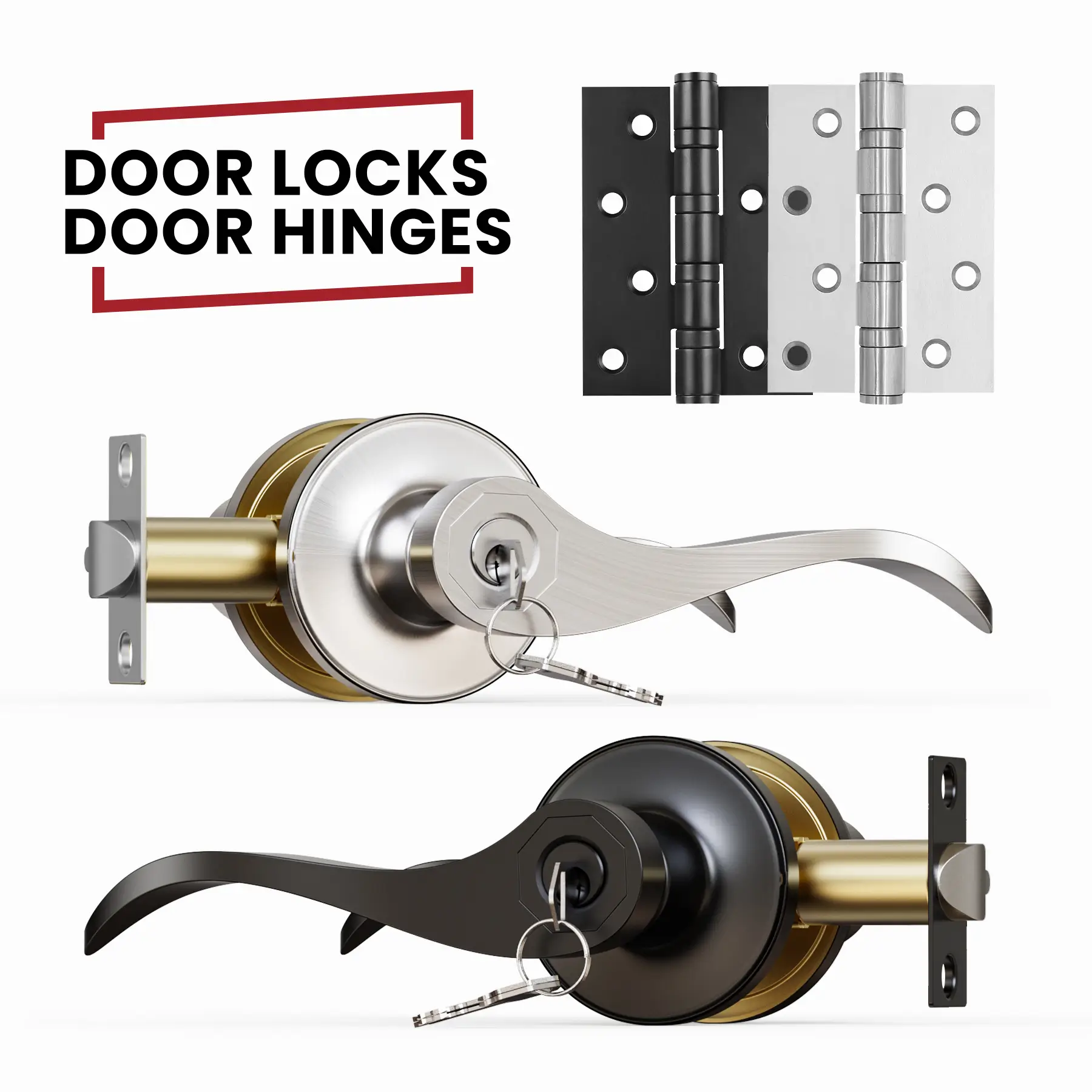 Lever lock + 3"x4" Stainless Steel Ball Bearing Door Hinges