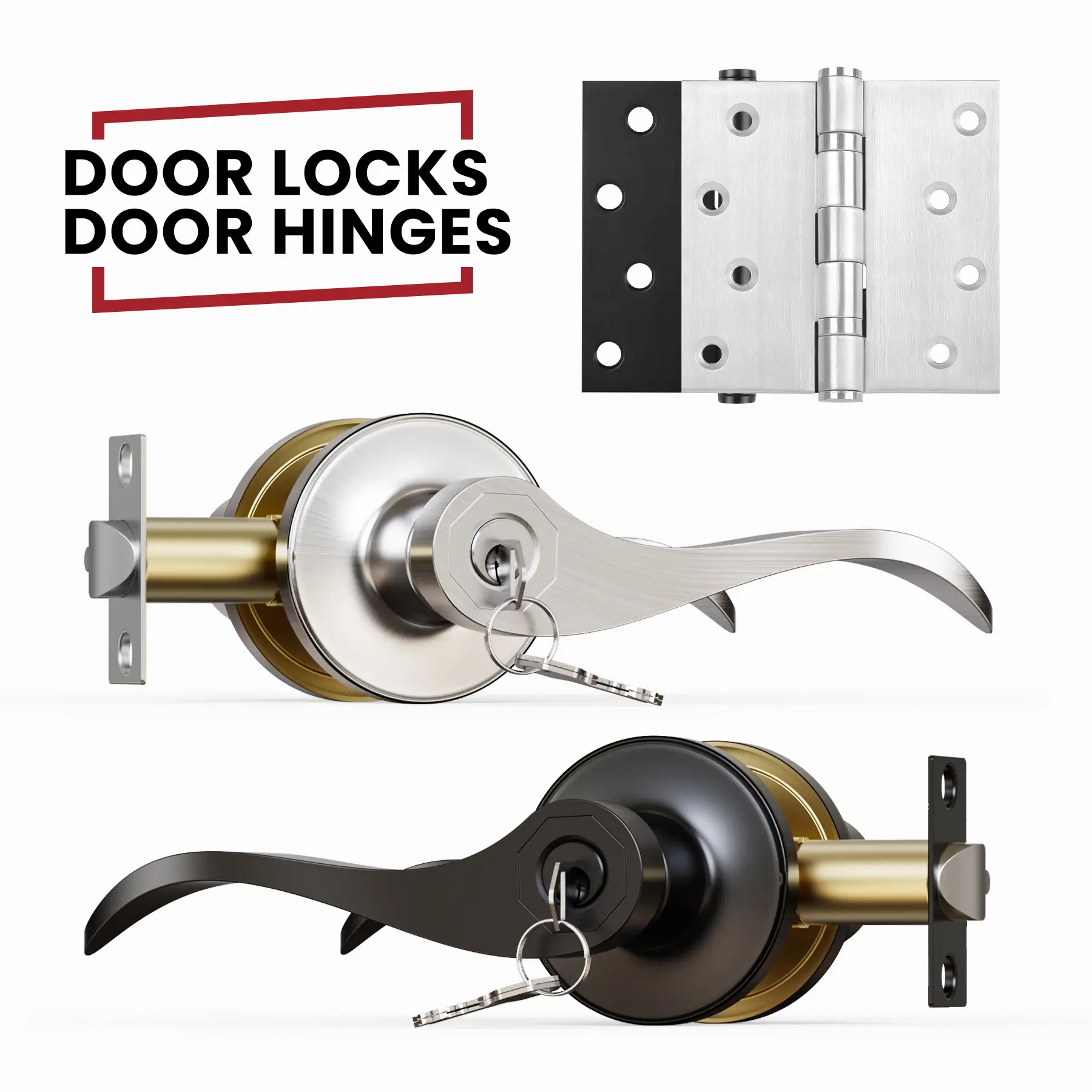 Handle Lock + 4" Stainless Steel Ball Bearing Door Hinges