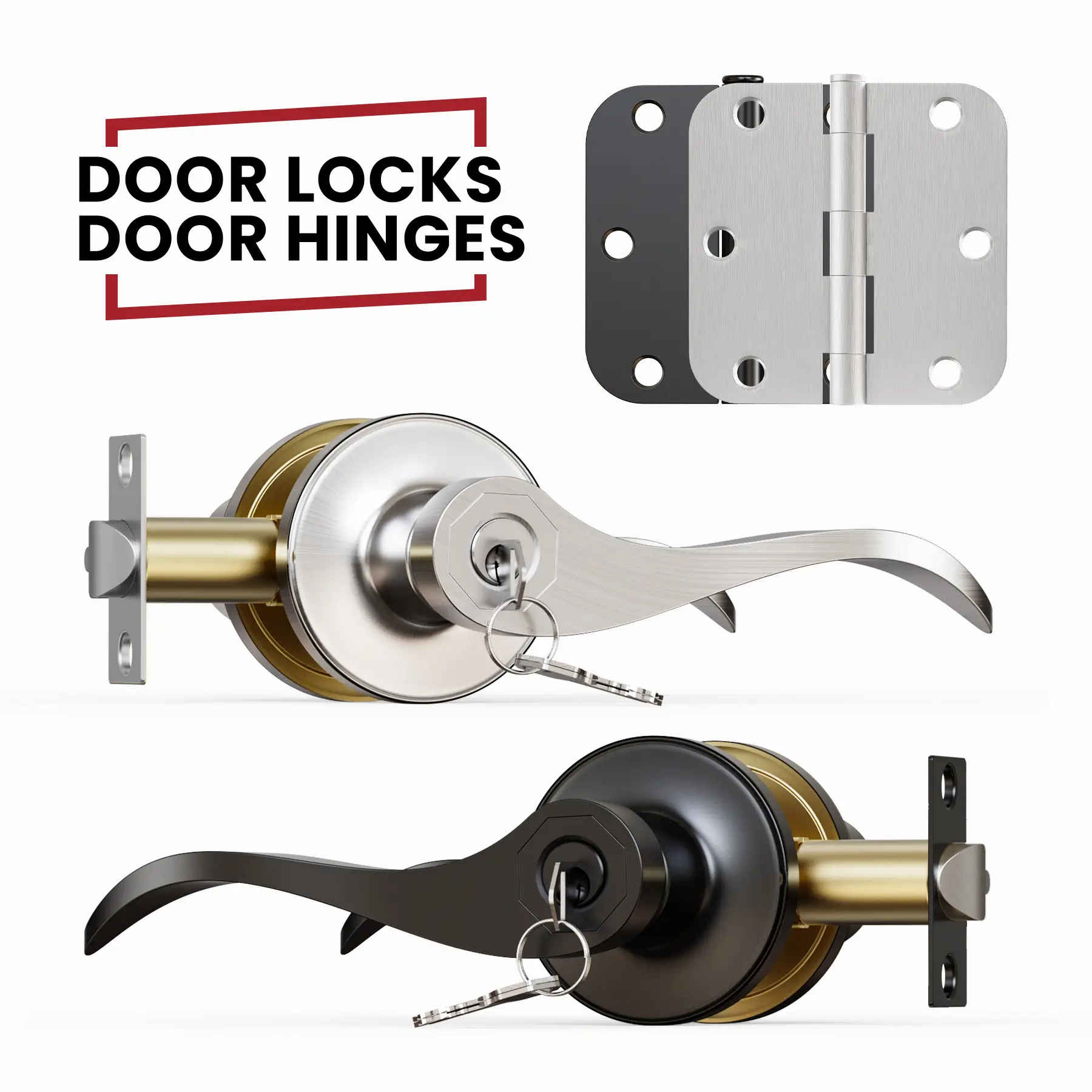 Door Handle Lock + 3.5" Hinges, 5/8" Radius