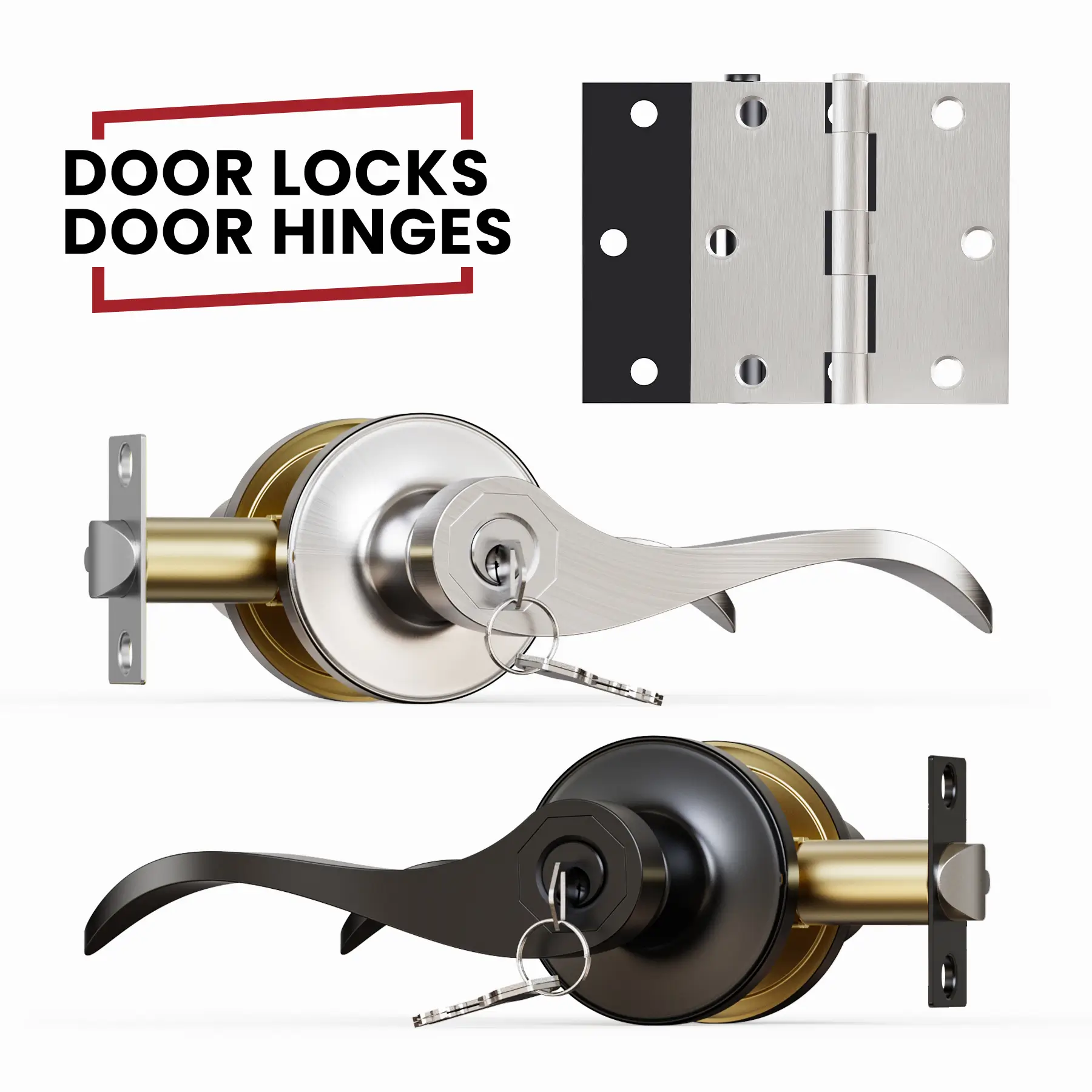 Door Handle with Lock + 3.5" Square Hinges