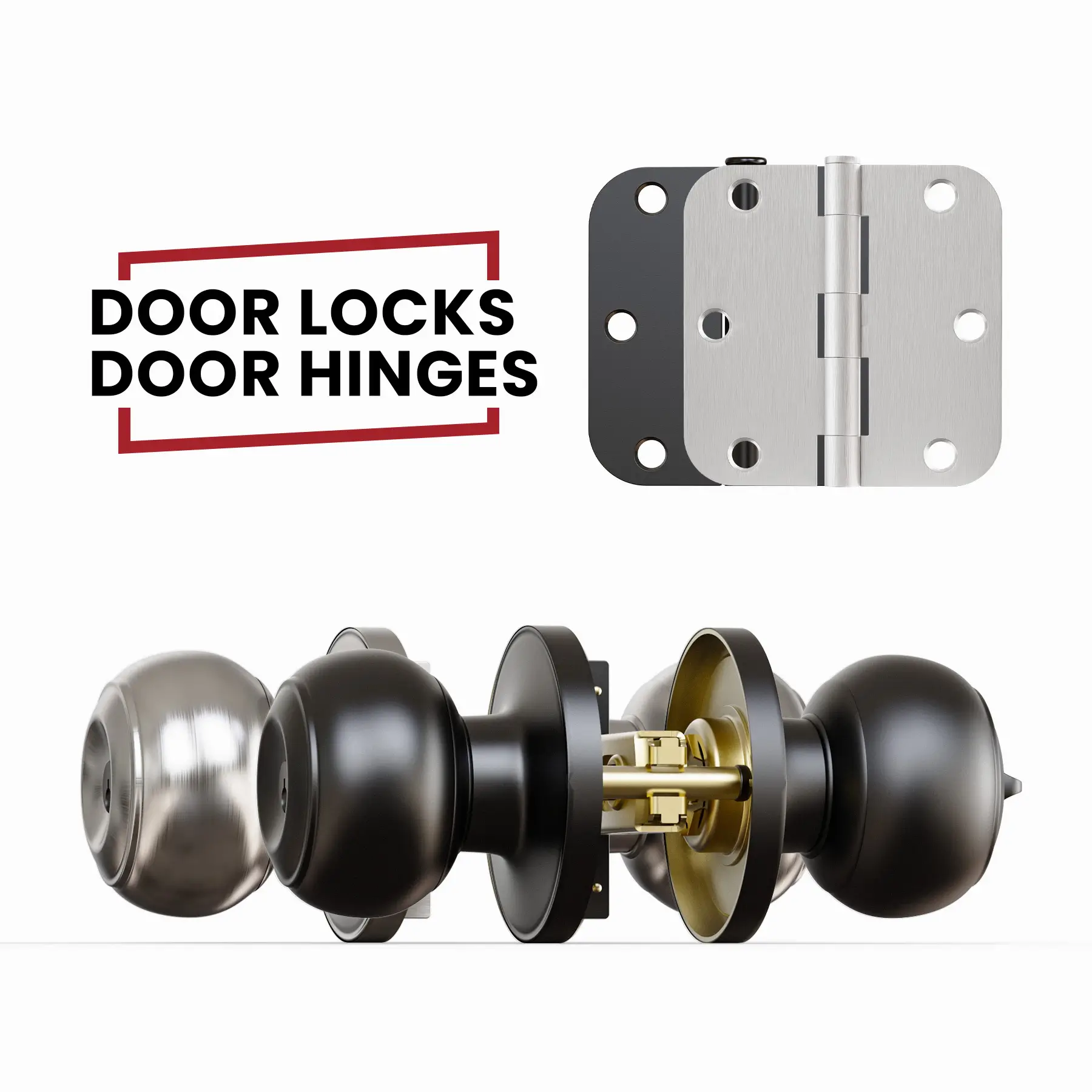 Door Locks with Knobs + 3.5" Hinges, 5/8" Radius