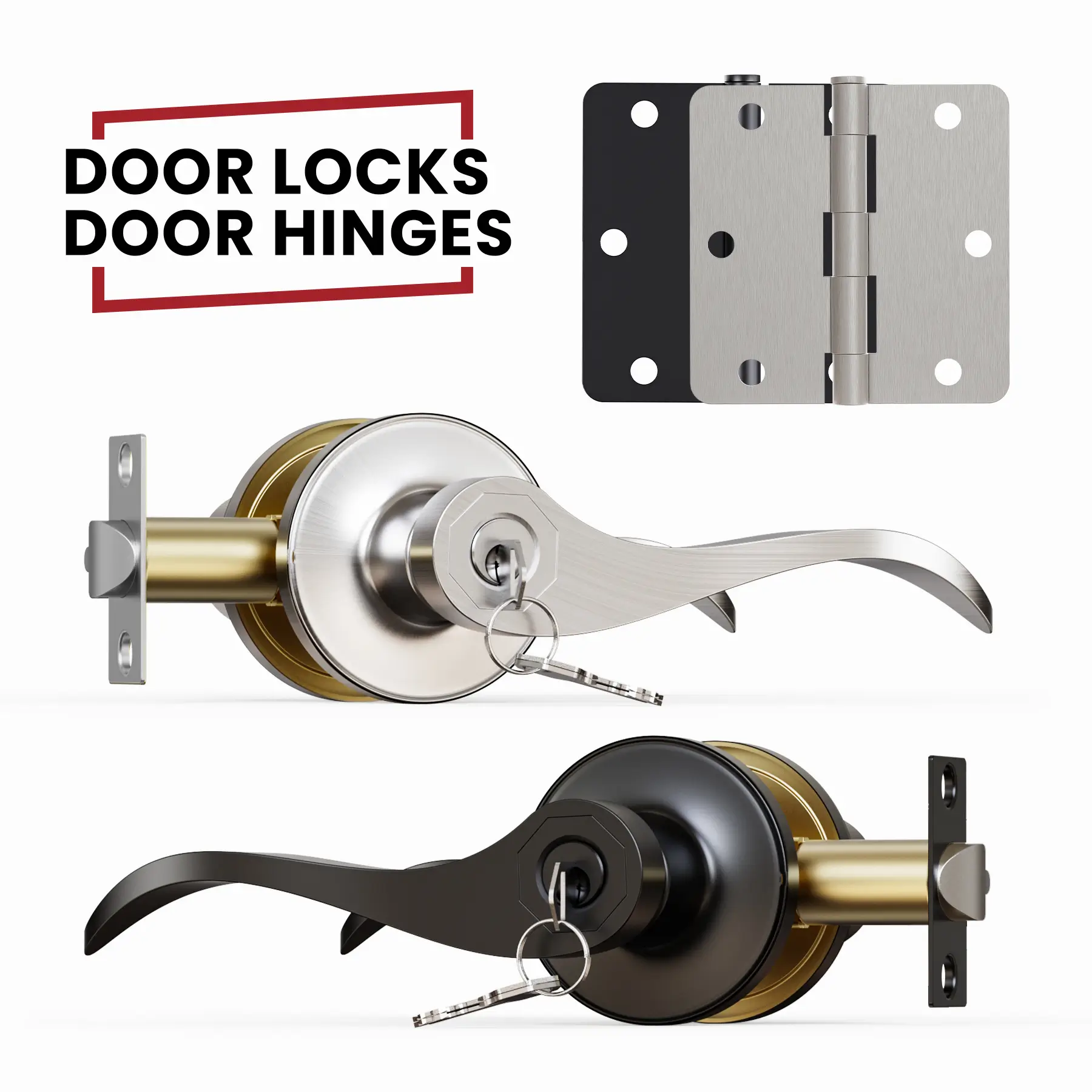 Door Lever Lock + 3.5" Hinges, 1/4" Radius