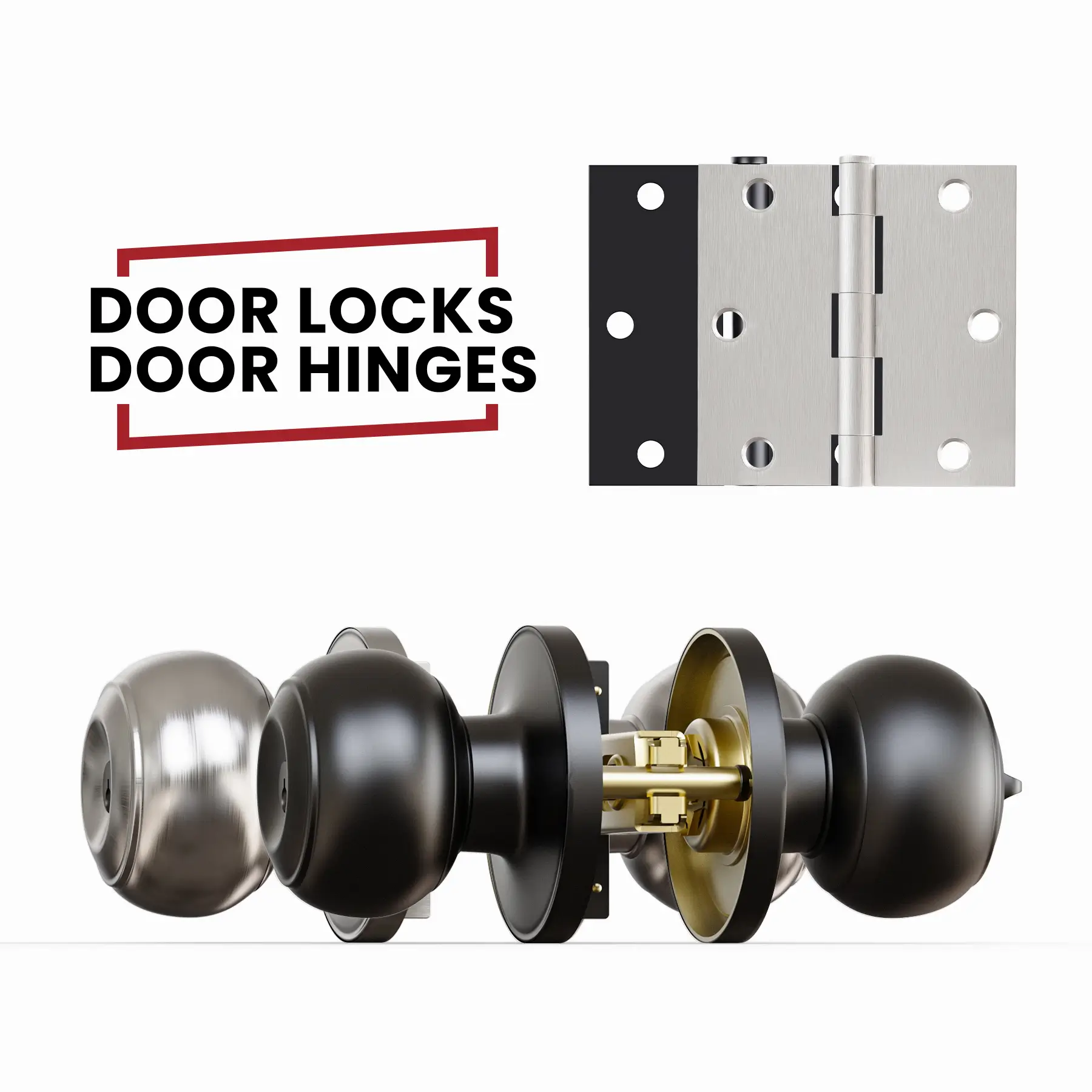 3.5" Square Hinges + Door Knob with Lock